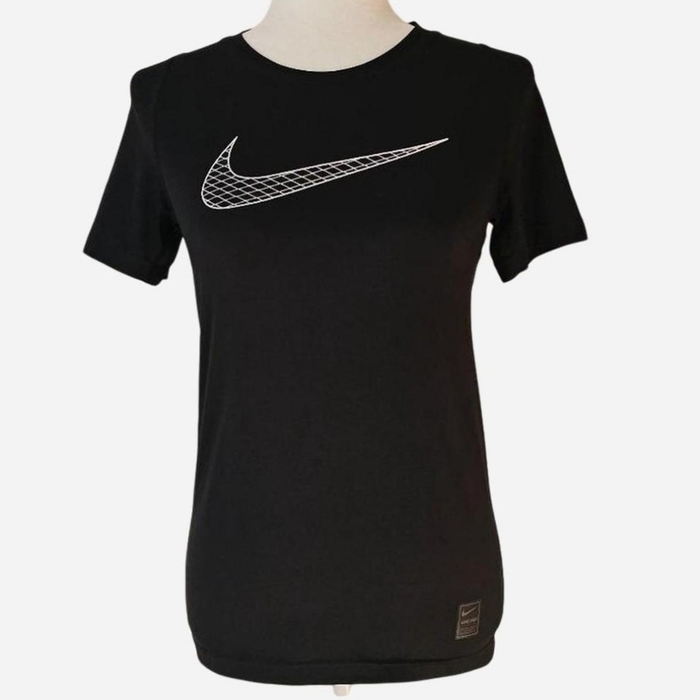 NIKE PRO Women's Size L Black Tee with White Logo